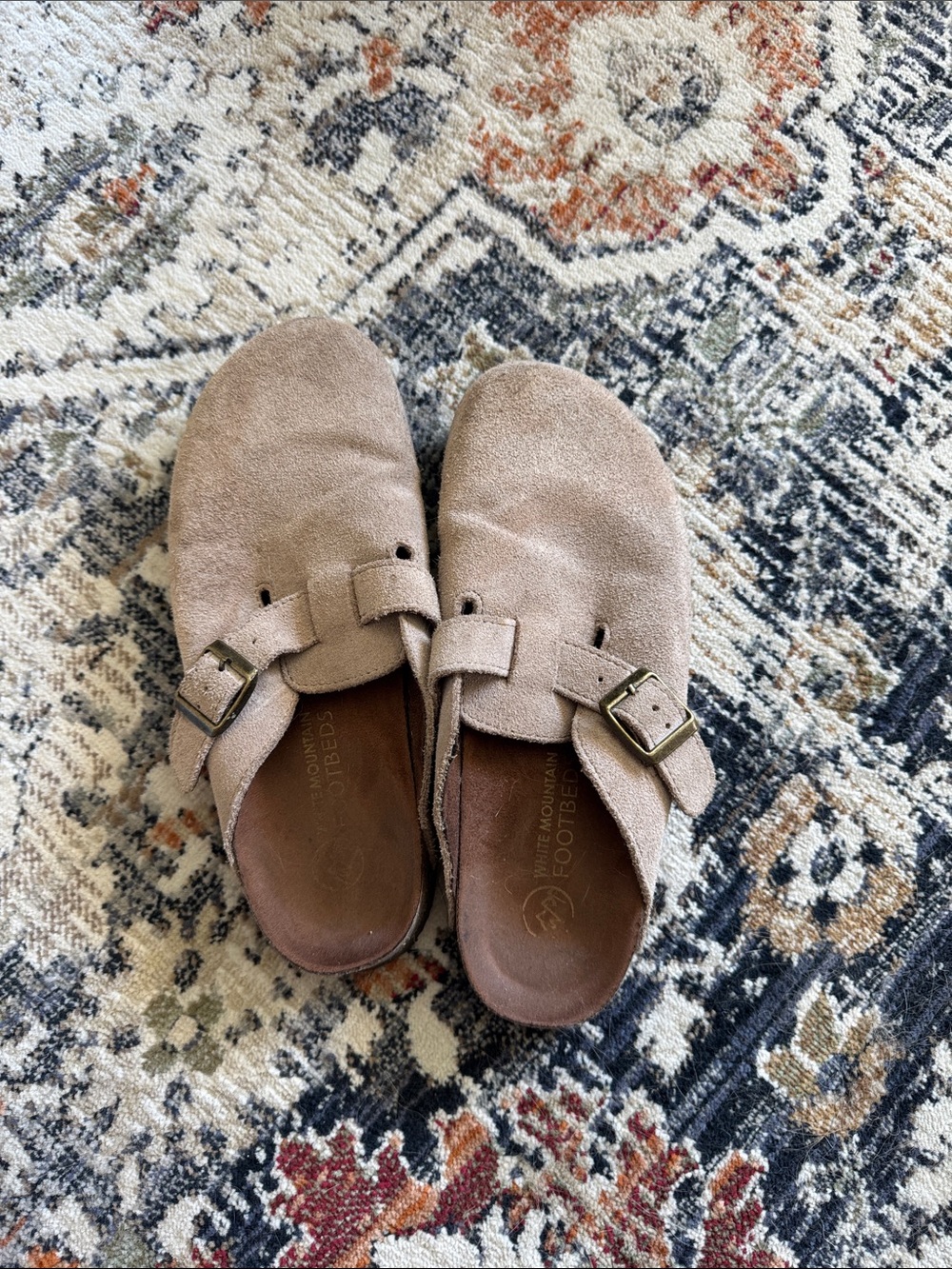 White Mountain Taupe Suede Slip-On Clogs with Buckle